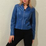 Jaqueta de Couro Feminina Zarah Moda Inverno Azul